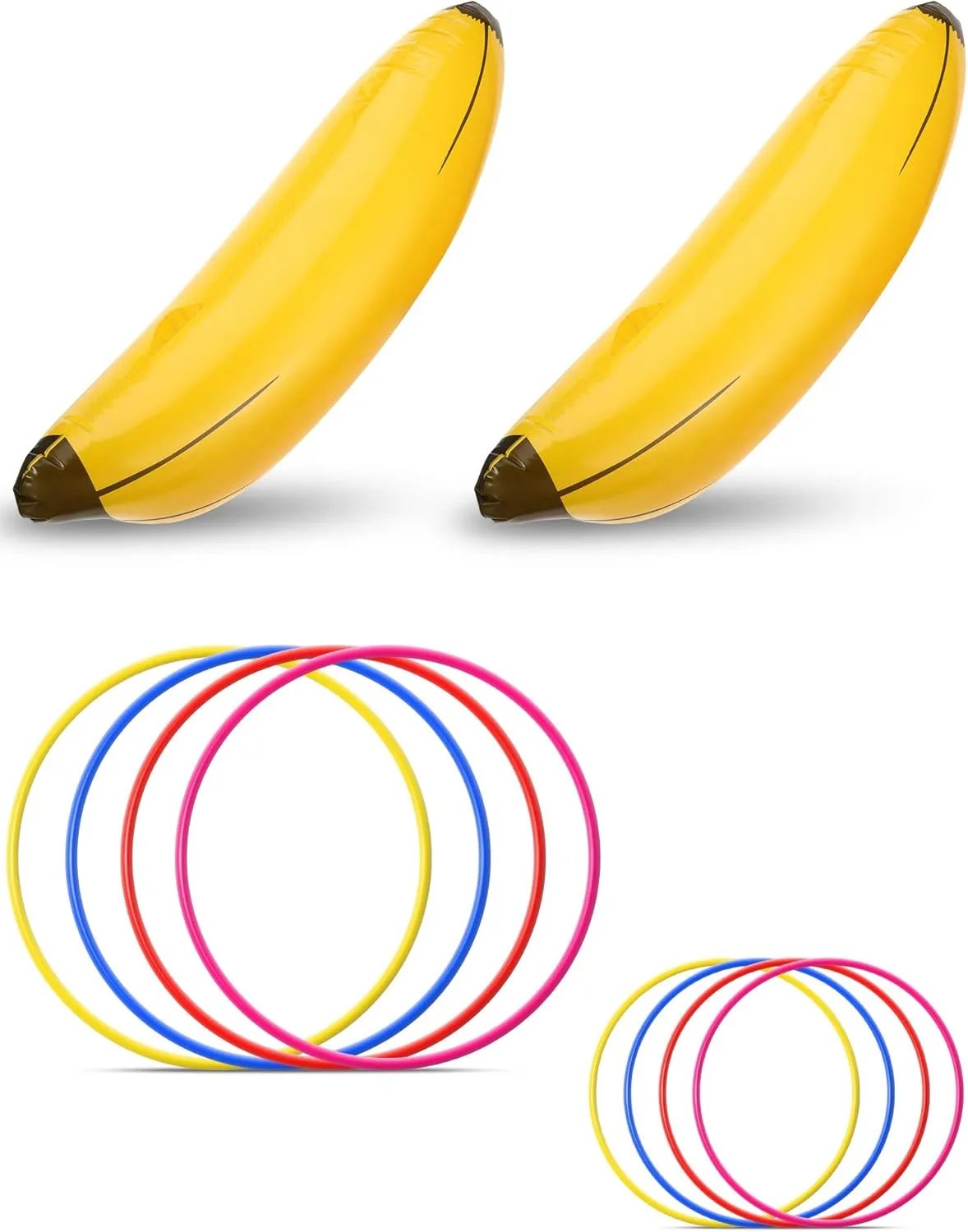 10 Pieces Bachelorette Party Game and swimming pool Inflatable Banana Ring Toss Game Kit, Include 2 Pieces Banana with 8 Pieces Plastic Toss Rings for Tossing Games Party and swimming pool Decorations