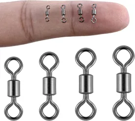 100-Pack Micro Swivels for Fly Fishing, Small Rolling Barrel Swivels Fly Fishing Tackles, High Strength Barrel Swivel Hook line Connector with Black Nickel Coating