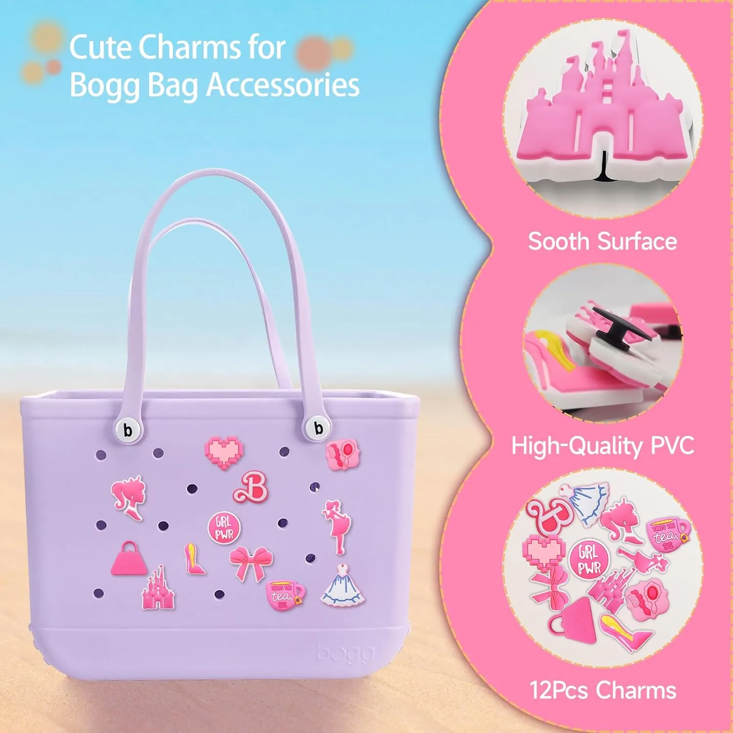 12pcs Charms for Bogg Bag, PVC Beach Charms for Simply Southern Totes, Insert Decorative for Handbag Beach Tote
