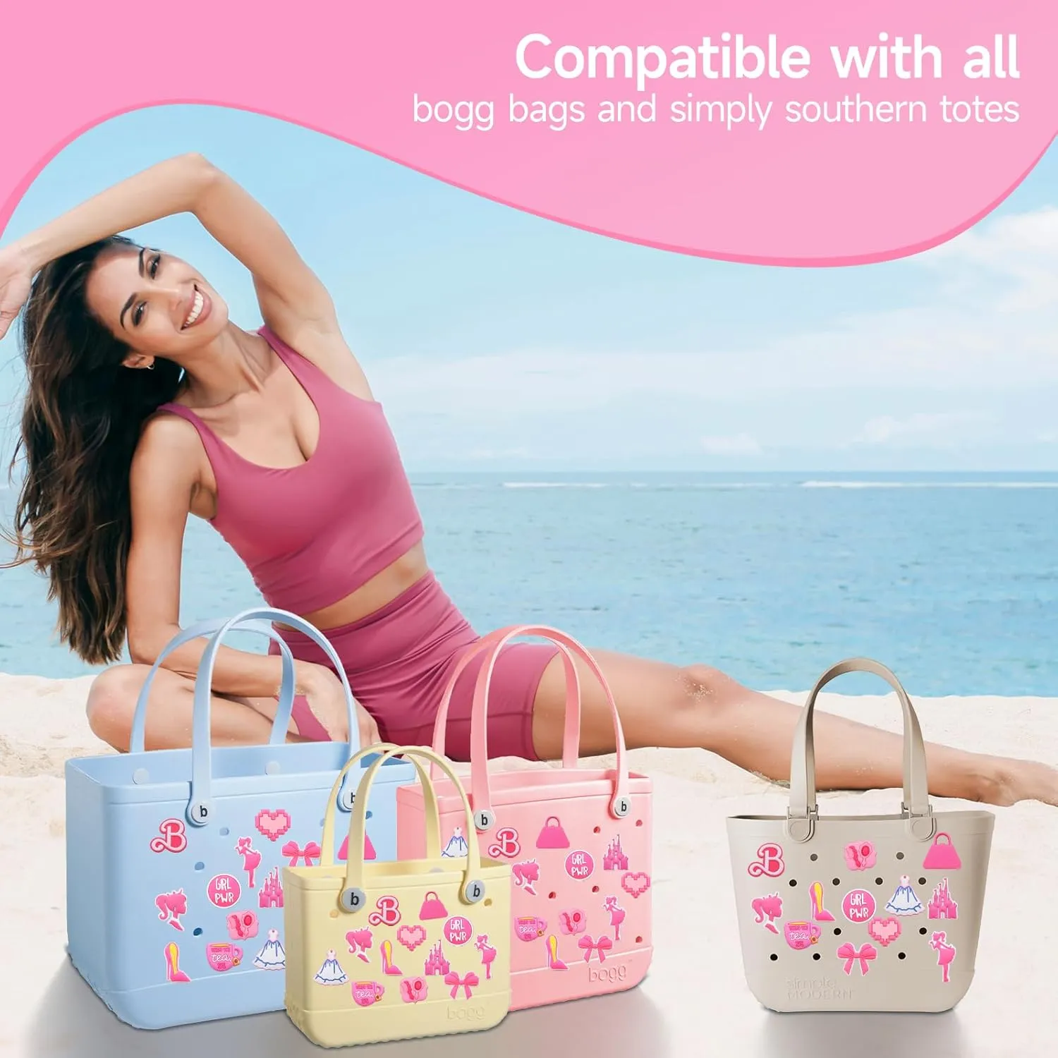 12pcs Charms for Bogg Bag, PVC Beach Charms for Simply Southern Totes, Insert Decorative for Handbag Beach Tote
