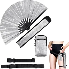 3 Pcs Glitter Rave Fan Accessories for Women Includes Rave Fan Cell Phone Bag Holder with Arm/Leg Band Belt for Music Raves EDM Festival Club Dance Circuit Parties