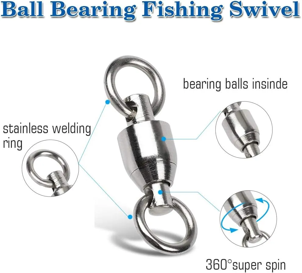 AMYSPORTS Ball Bearing Swivels Connector High Strength Stainless Steel Solid Welded Rings Barrel Swivels Saltwater Freshwater Fishing