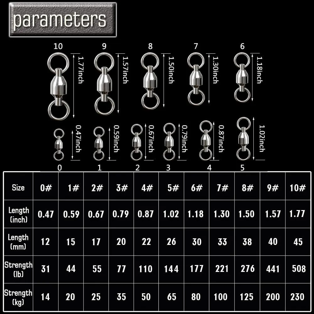 AMYSPORTS Ball Bearing Swivels Connector High Strength Stainless Steel Solid Welded Rings Barrel Swivels Saltwater Freshwater Fishing