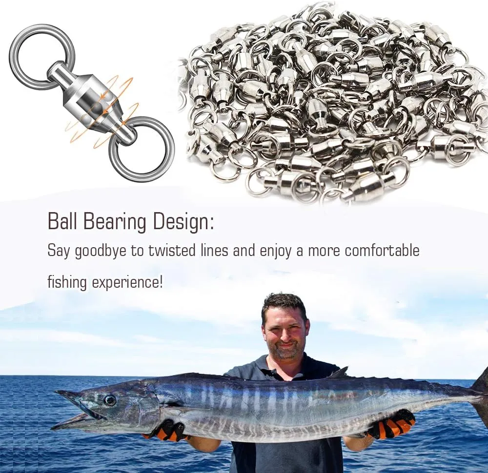 AMYSPORTS Ball Bearing Swivels Connector High Strength Stainless Steel Solid Welded Rings Barrel Swivels Saltwater Freshwater Fishing