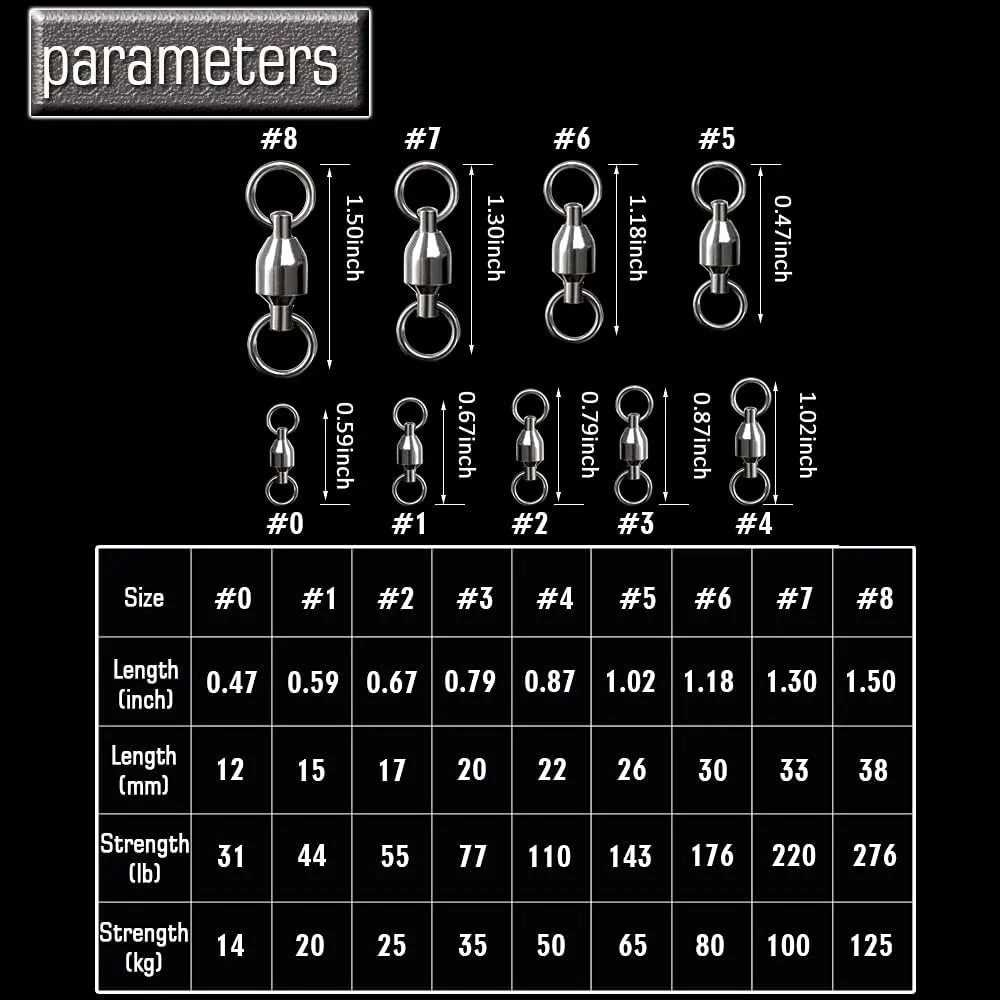 AMYSPORTS Barrel Ball Bearing Swivel Saltwater Stainless Rolling Fishing Swivel Steel High Strength Fishing Swivels Connector Solid Welded Rings Black Nickel