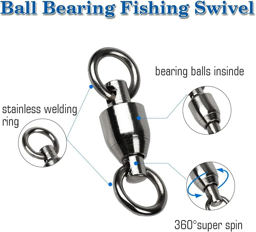 AMYSPORTS Barrel Ball Bearing Swivel Saltwater Stainless Rolling Fishing Swivel Steel High Strength Fishing Swivels Connector Solid Welded Rings Black Nickel