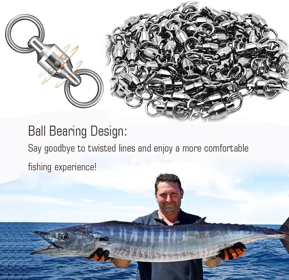 AMYSPORTS Barrel Ball Bearing Swivel Saltwater Stainless Rolling Fishing Swivel Steel High Strength Fishing Swivels Connector Solid Welded Rings Black Nickel