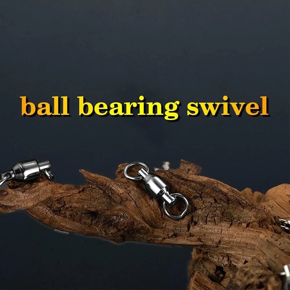 AMYSPORTS Barrel Ball Bearing Swivel Saltwater Stainless Rolling Fishing Swivel Steel High Strength Fishing Swivels Connector Solid Welded Rings Black Nickel