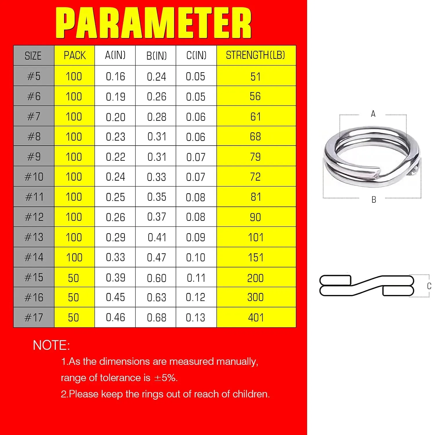 AMYSPORTS Stainless Steel Split Rings Saltwater High Strength Fishing Split Ring Line Connector Fishing Split Rings Freshwater Loop