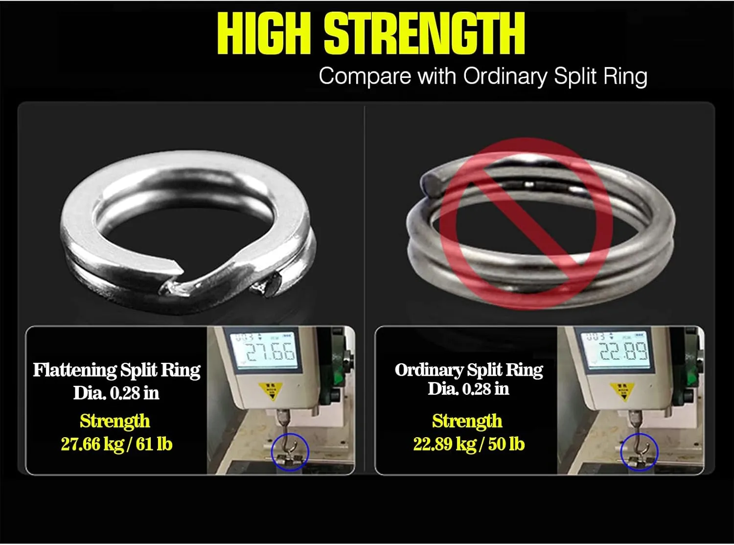 AMYSPORTS Stainless Steel Split Rings Saltwater High Strength Fishing Split Ring Line Connector Fishing Split Rings Freshwater Loop