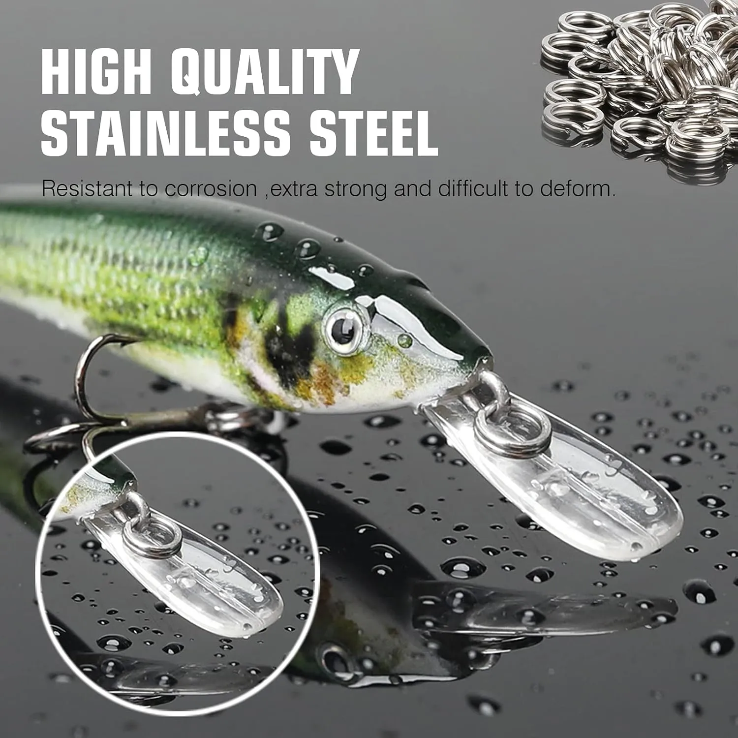 AMYSPORTS Stainless Steel Split Rings Saltwater High Strength Fishing Split Ring Line Connector Fishing Split Rings Freshwater Loop