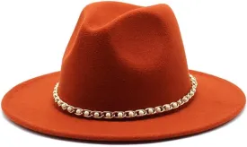 Autumn and Winter Felt Hat Gold Chain Woolen Hat European and American Jazz Felt Hat Men and Women Big Brim Flat Brimmed Hat Fengyan Cowboy Hats (Color : Caramel, Size : 56-58cm)