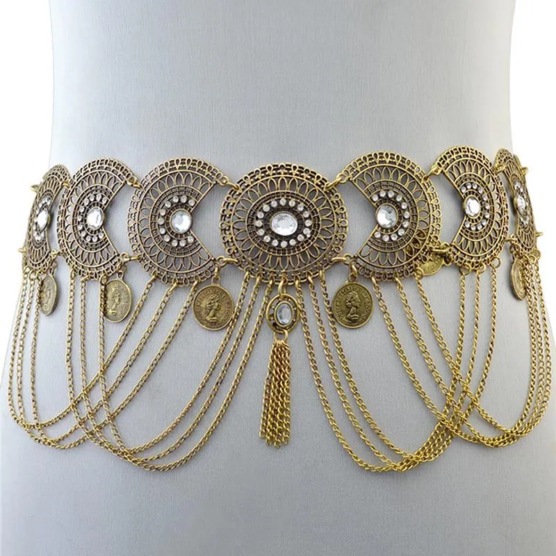 Belly Piercing Dance Belt Waist Sexy Metal Flower Crystal Coin Tassel Body Chain Jewelry