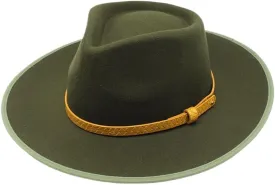 DHAEY Vintage Bonded Woolen Felt Europe and America Wide Brimmed Top Hat Unisex Autumn and Winter Woolen Jazz Hat Luopan Caps & Hats (Color : Army Green, Size : 56-58cm)
