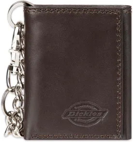 Dickies Men's Compact Leather Trifold Chain Wallet-Clear Id Window, Credit Card Slots