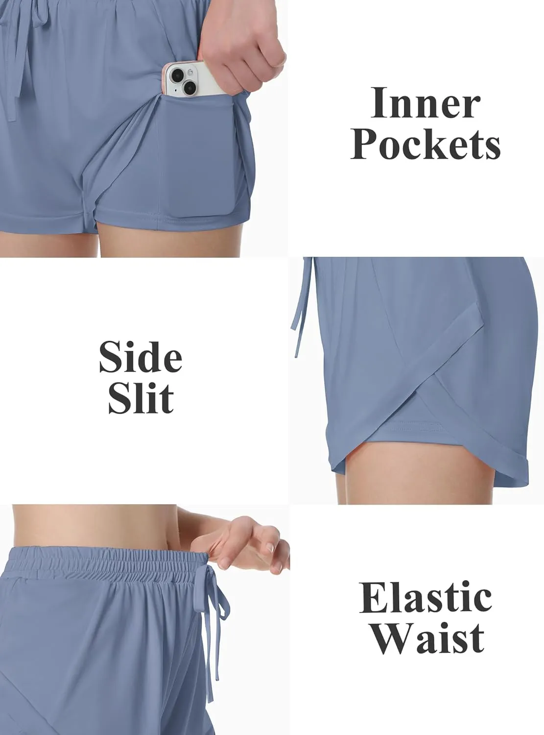EXARUS Girls Shorts Running Athletic 2 in 1 Workout Dolphin with Pockets Sports Cheer Track for Kids 6-14Y