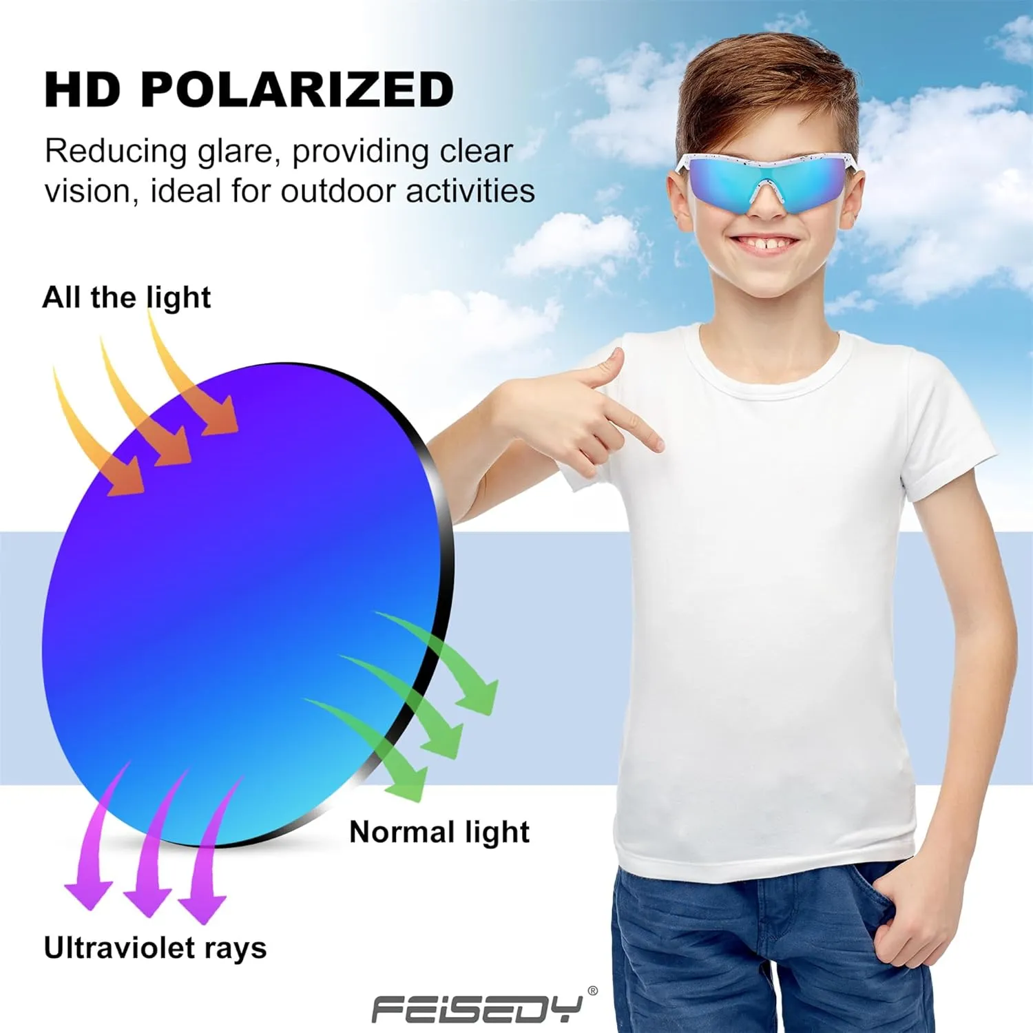 FEISEDY Kids Teens Baseball Polarized Sunglasses Sports TR90 Frame Boys Girls Cycling B2454
