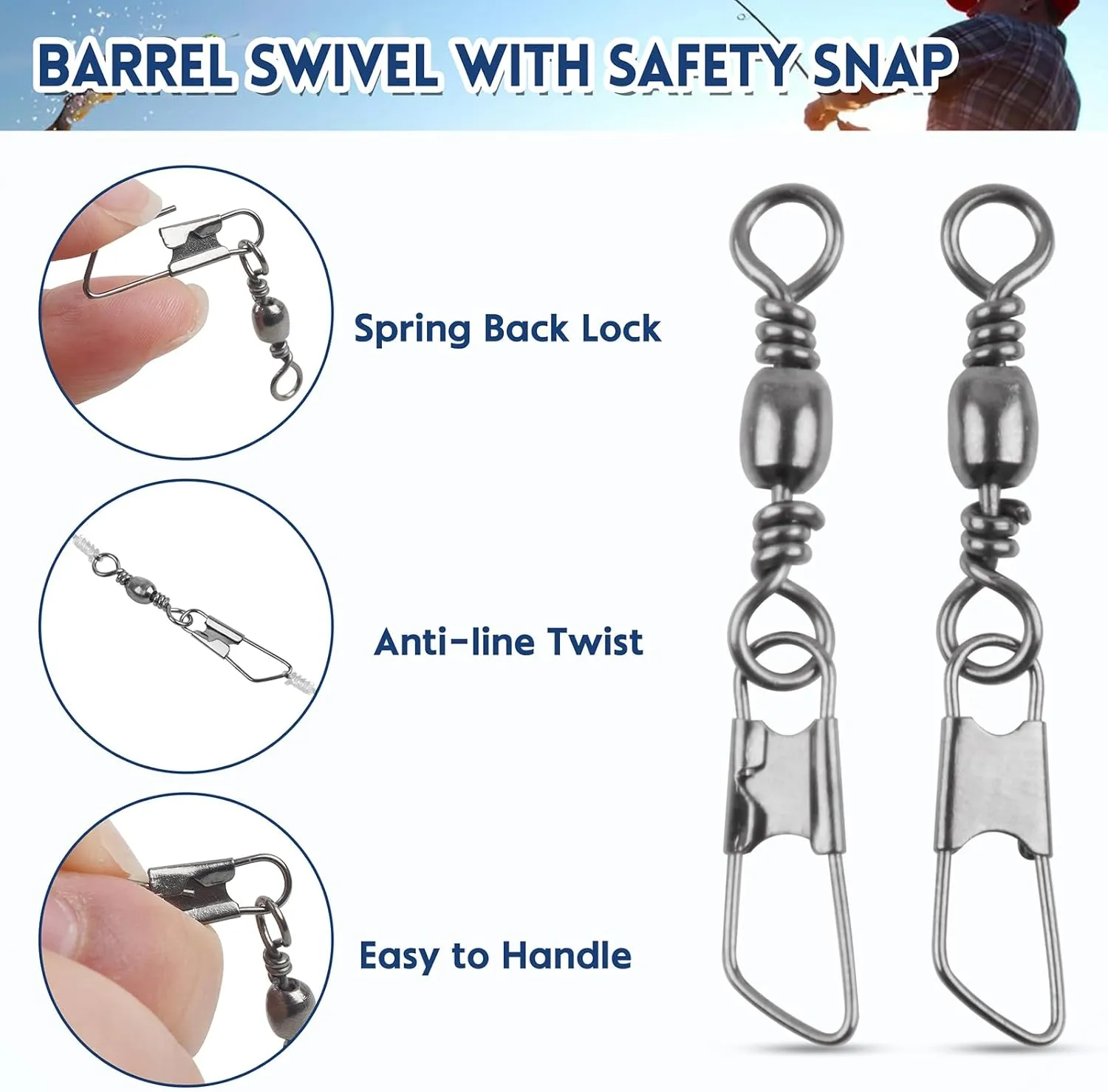 Fishing Swivels Snap Swivels, Barrel Swivels with Safety Snaps High Strength Solid Rings Fishing Swivels Freshwater Saltwater Snap Connector