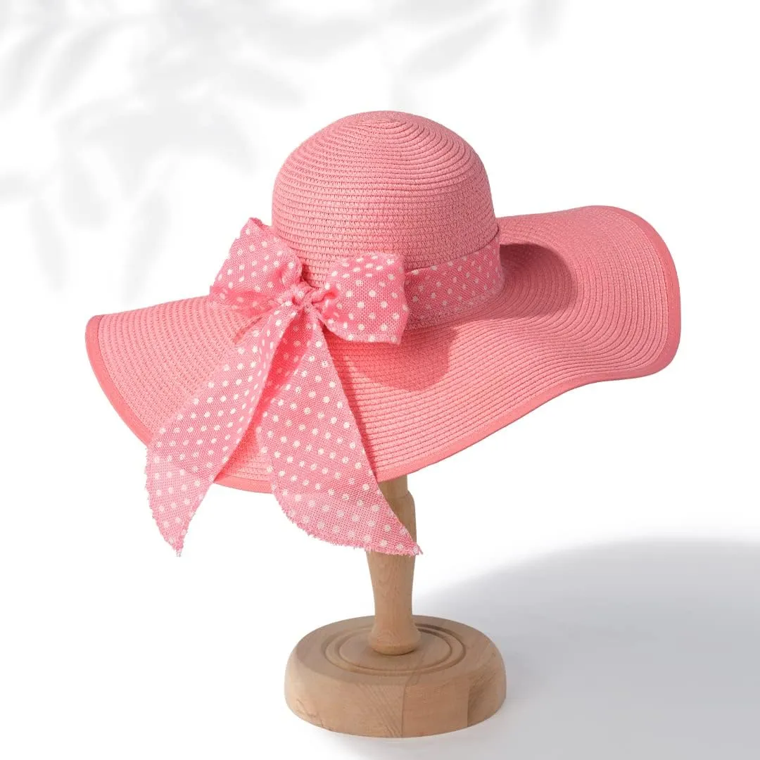 Funcredible Sun Hat for Women - Wide Brim Hat - Large Floppy Beach Hat - Straw Sun Hats with Bow and Heart Shape Glasses
