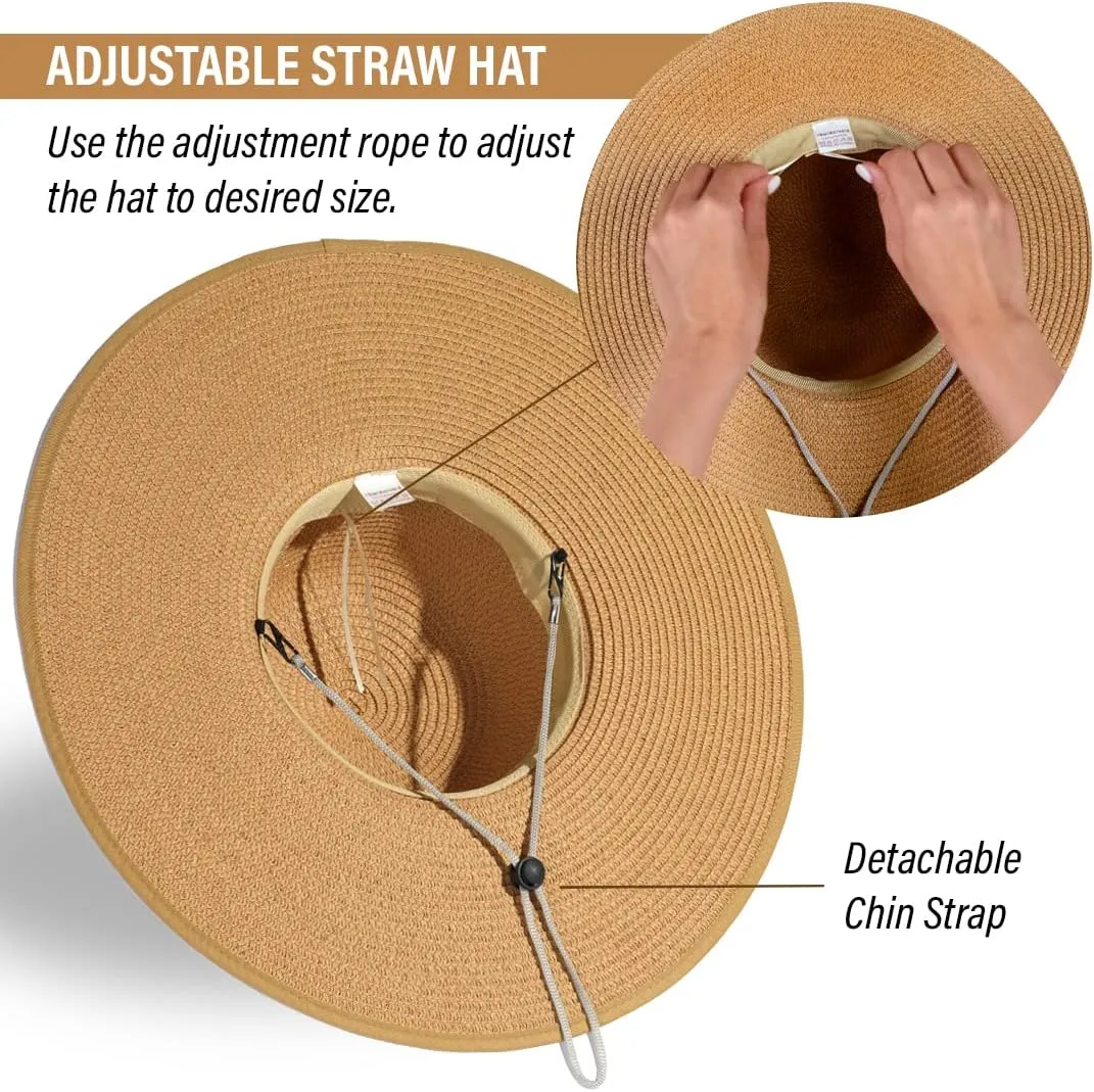 Funcredible Sun Hat for Women - Wide Brim Hat - Large Floppy Beach Hat - Straw Sun Hats with Bow and Heart Shape Glasses
