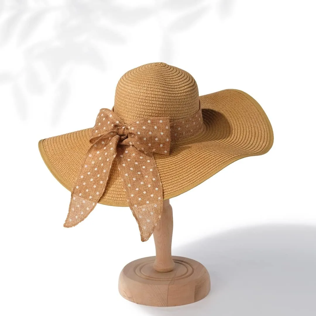 Funcredible Sun Hat for Women - Wide Brim Hat - Large Floppy Beach Hat - Straw Sun Hats with Bow and Heart Shape Glasses