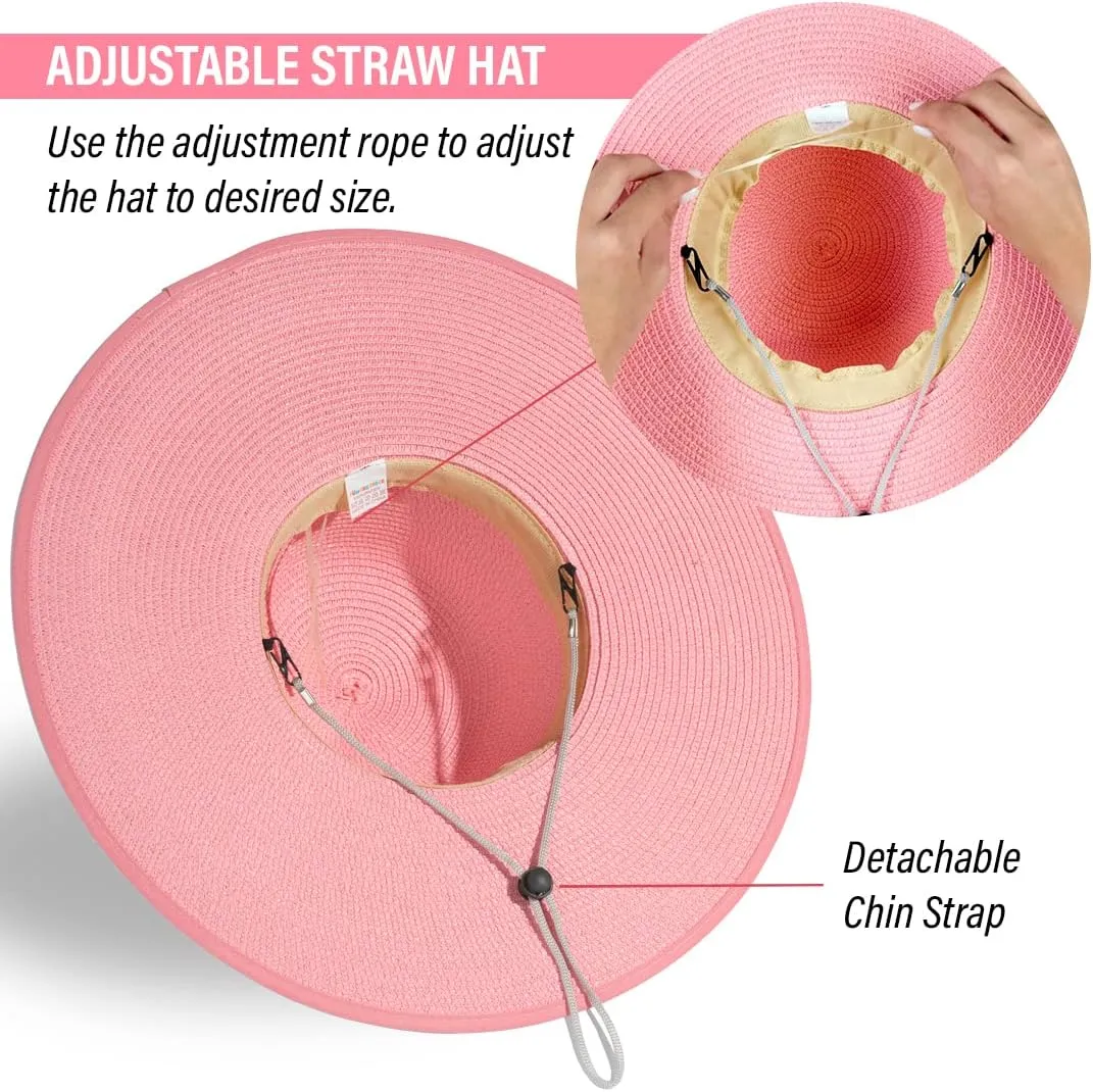 Funcredible Sun Hat for Women - Wide Brim Hat - Large Floppy Beach Hat - Straw Sun Hats with Bow and Heart Shape Glasses
