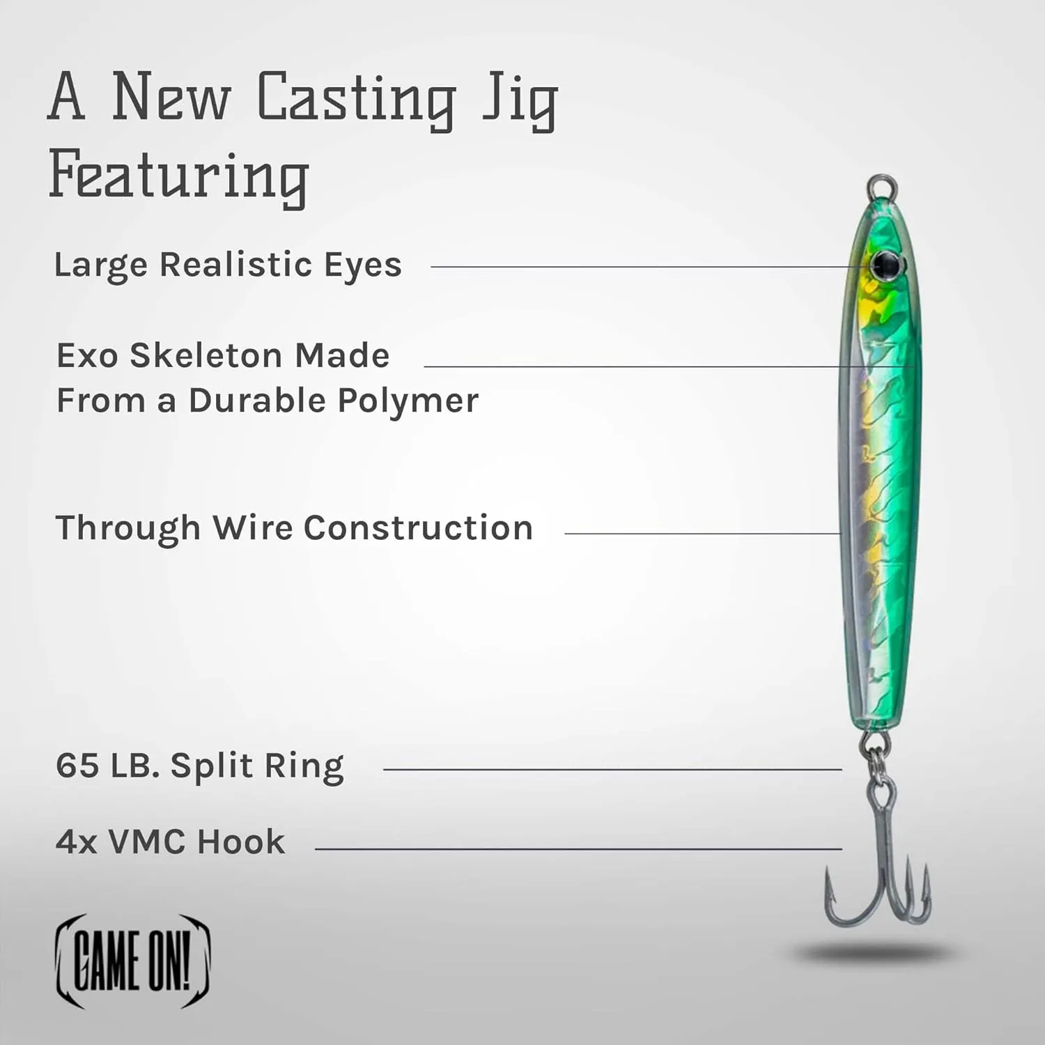 Game On! EXO Jigs - Shatter Resistant Jig - Saltwater Lures for Long-Distance Casting - Durable 4X VMC Hooks for Tuna