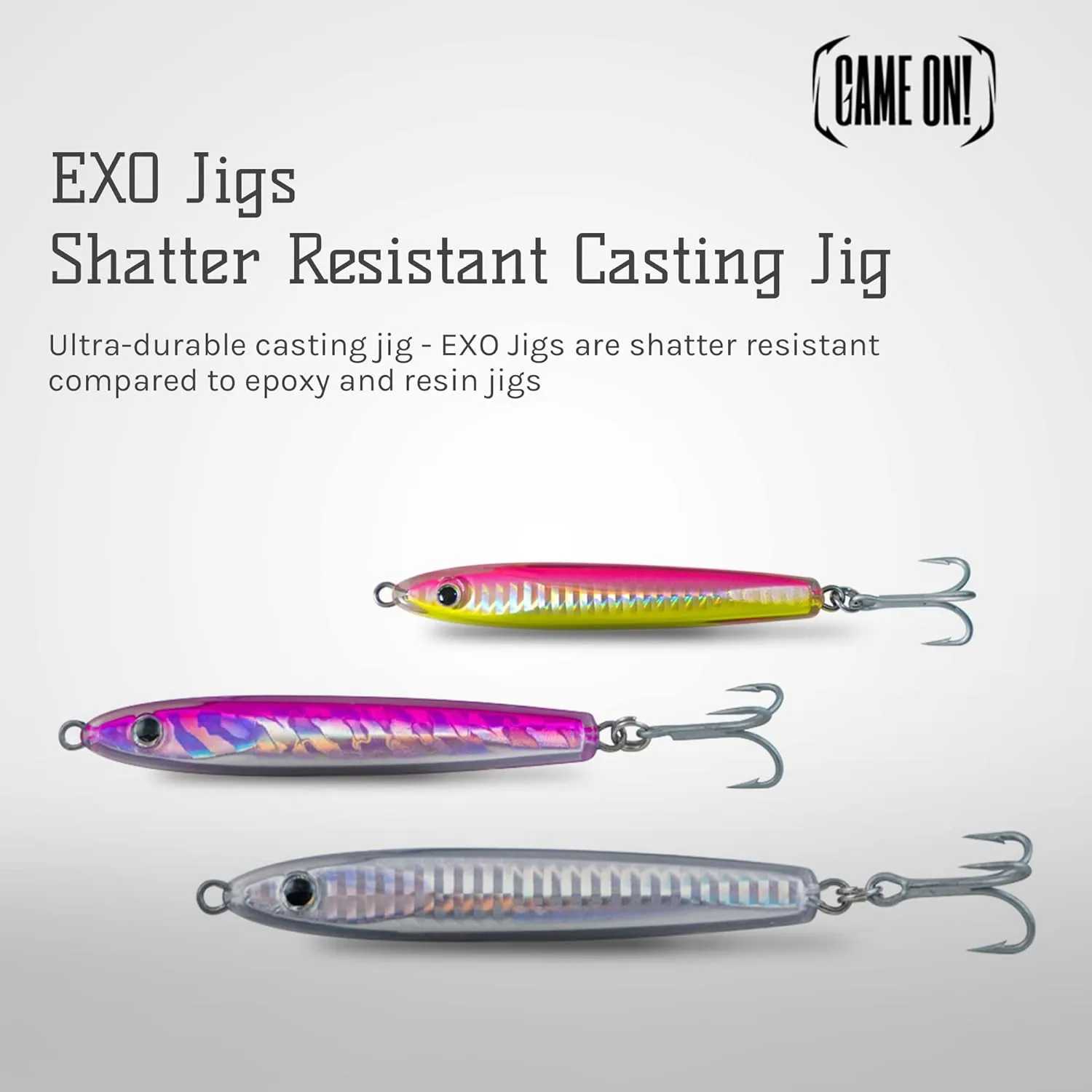 Game On! EXO Jigs - Shatter Resistant Jig - Saltwater Lures for Long-Distance Casting - Durable 4X VMC Hooks for Tuna