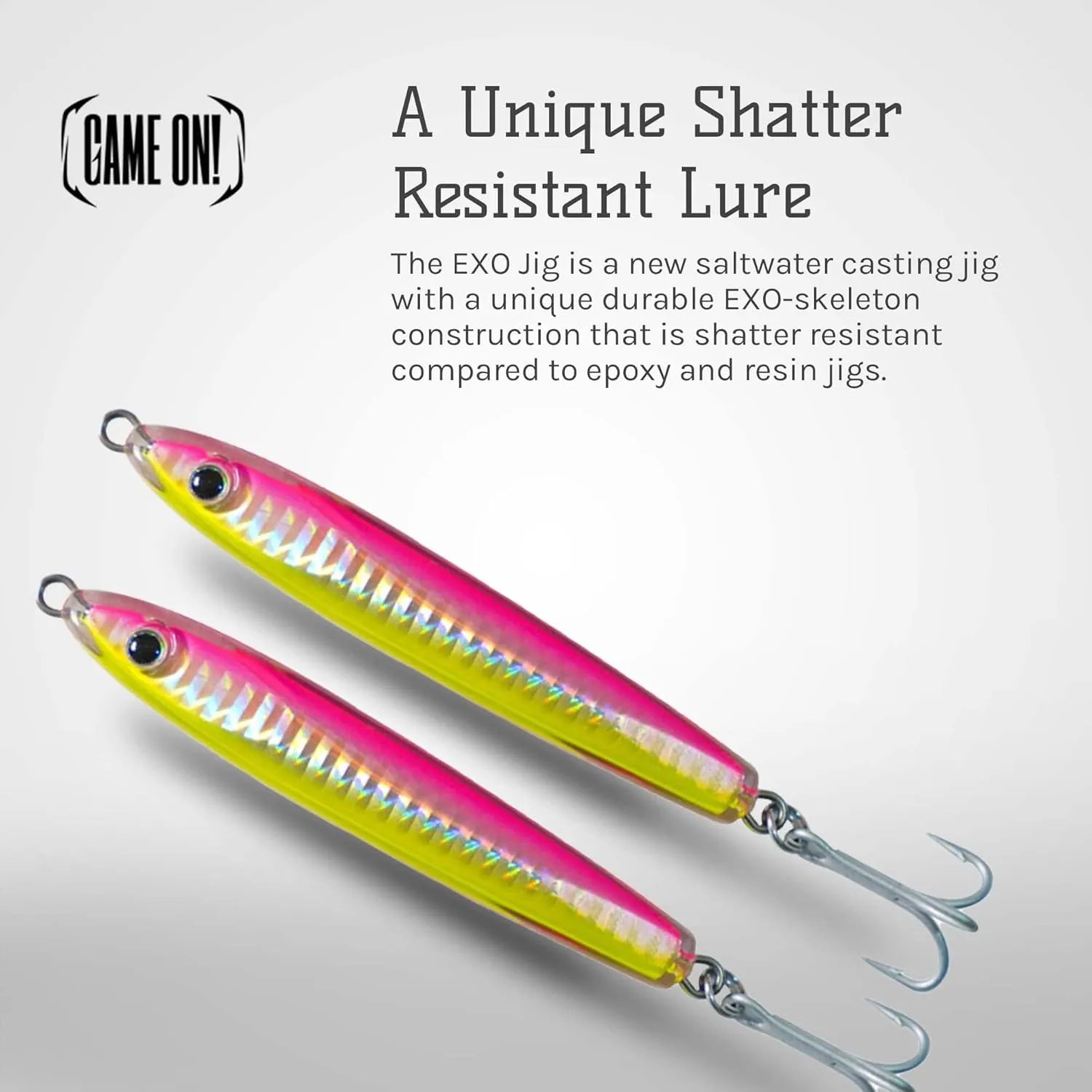 Game On! EXO Jigs - Shatter Resistant Jig - Saltwater Lures for Long-Distance Casting - Durable 4X VMC Hooks for Tuna