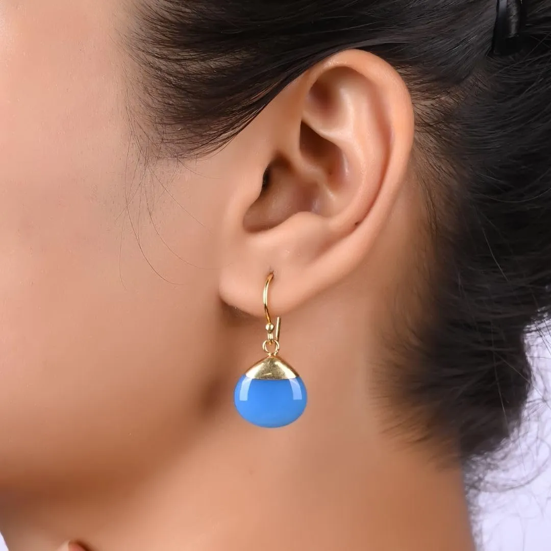 Gempires Blue Onyx Teardrop Dangling Earrings for Women, 14k Gold Electroplated Pear Crystal Earrings with Gold Plated Hooks, Dangle Drop Earring, Lightweight Gemstone Jewelry