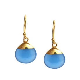 Gempires Blue Onyx Teardrop Dangling Earrings for Women, 14k Gold Electroplated Pear Crystal Earrings with Gold Plated Hooks, Dangle Drop Earring, Lightweight Gemstone Jewelry