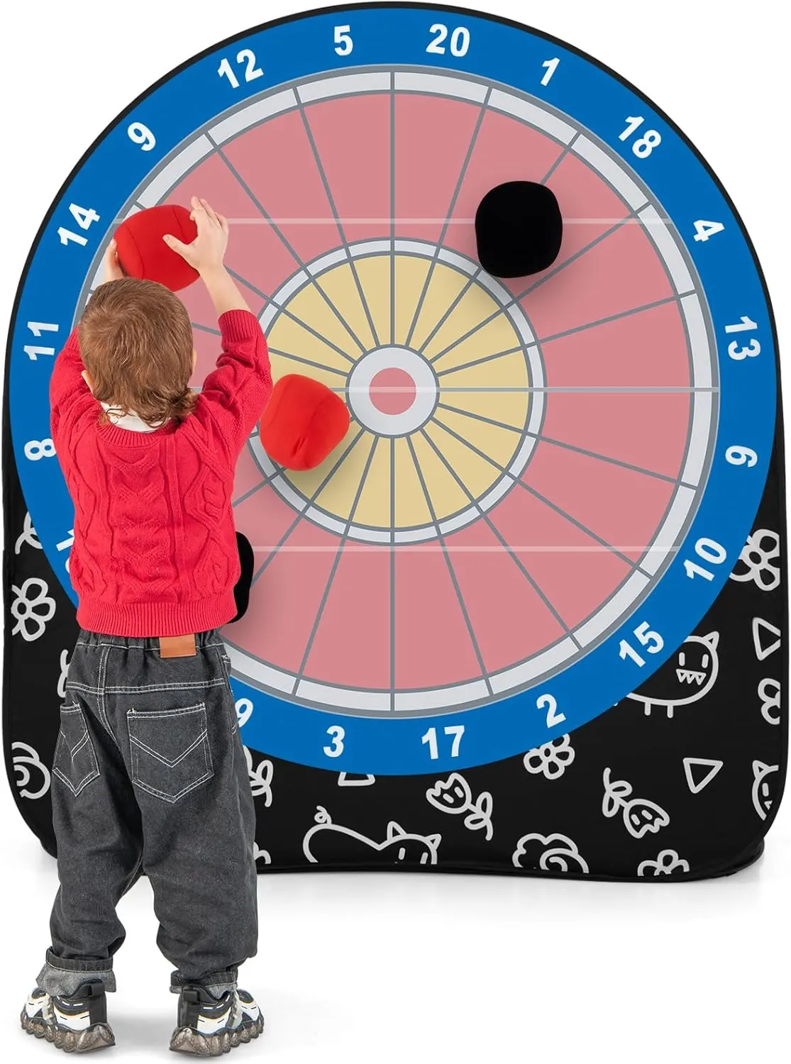 GYMAX Giant Kick Darts, Folding Kick & Throw Soccer Target Dartboard with 4 Kick Balls, Carrying Bag, Kick Darts Game Soccer Darts for Kids Adults, Outdoor, Picnic, Party