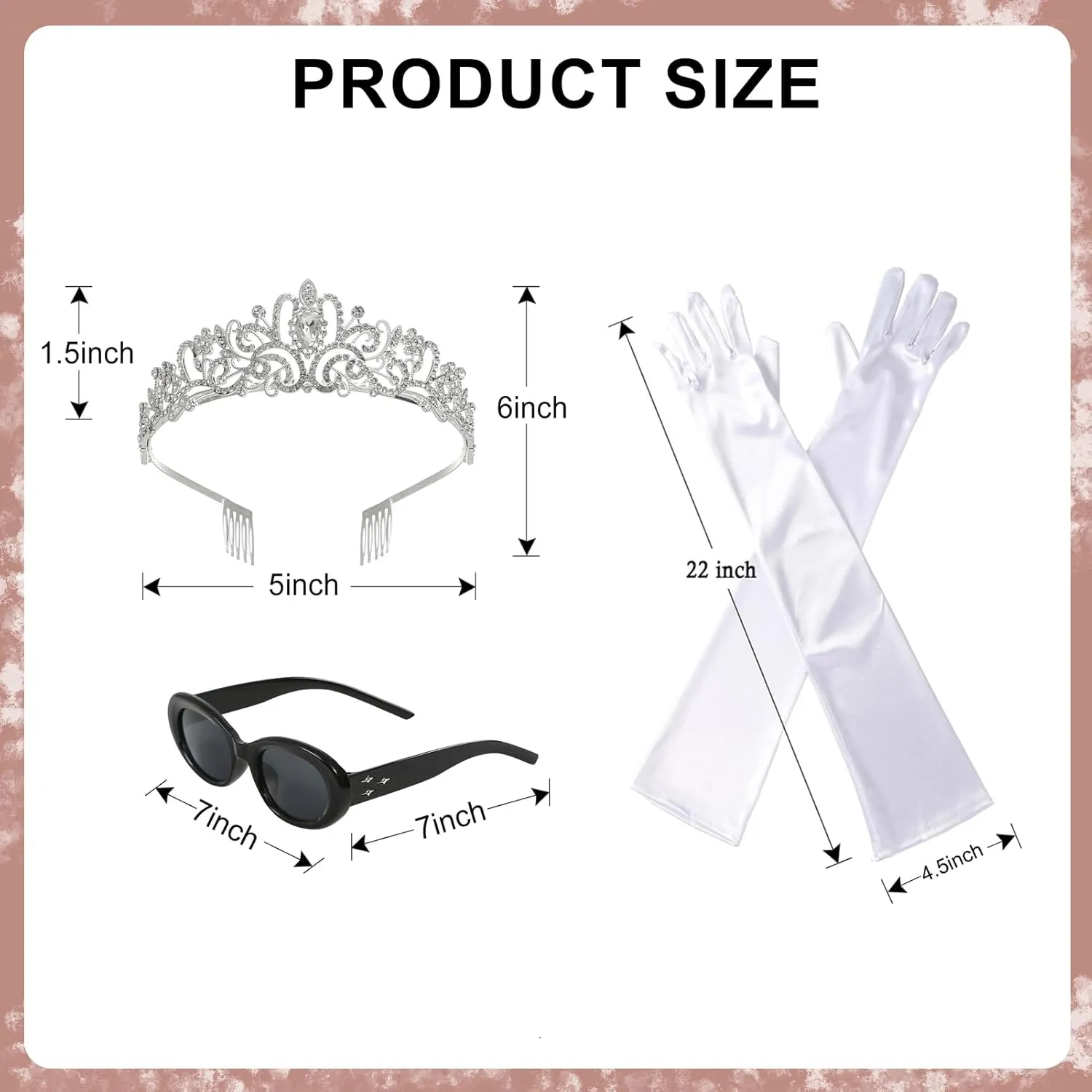 Halloween Princess Costume Accessories Women Crystal Crown Headband Long Gloves Sunglasses Dress Up Party