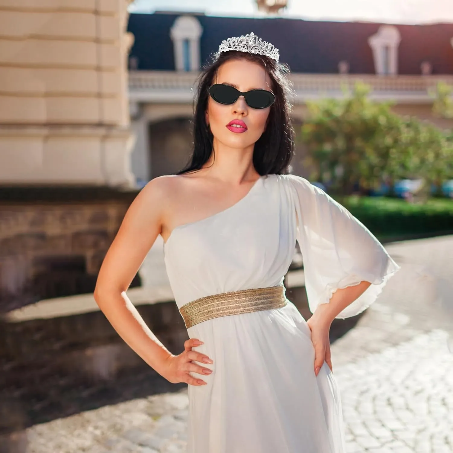 Halloween Princess Costume Accessories Women Crystal Crown Headband Long Gloves Sunglasses Dress Up Party