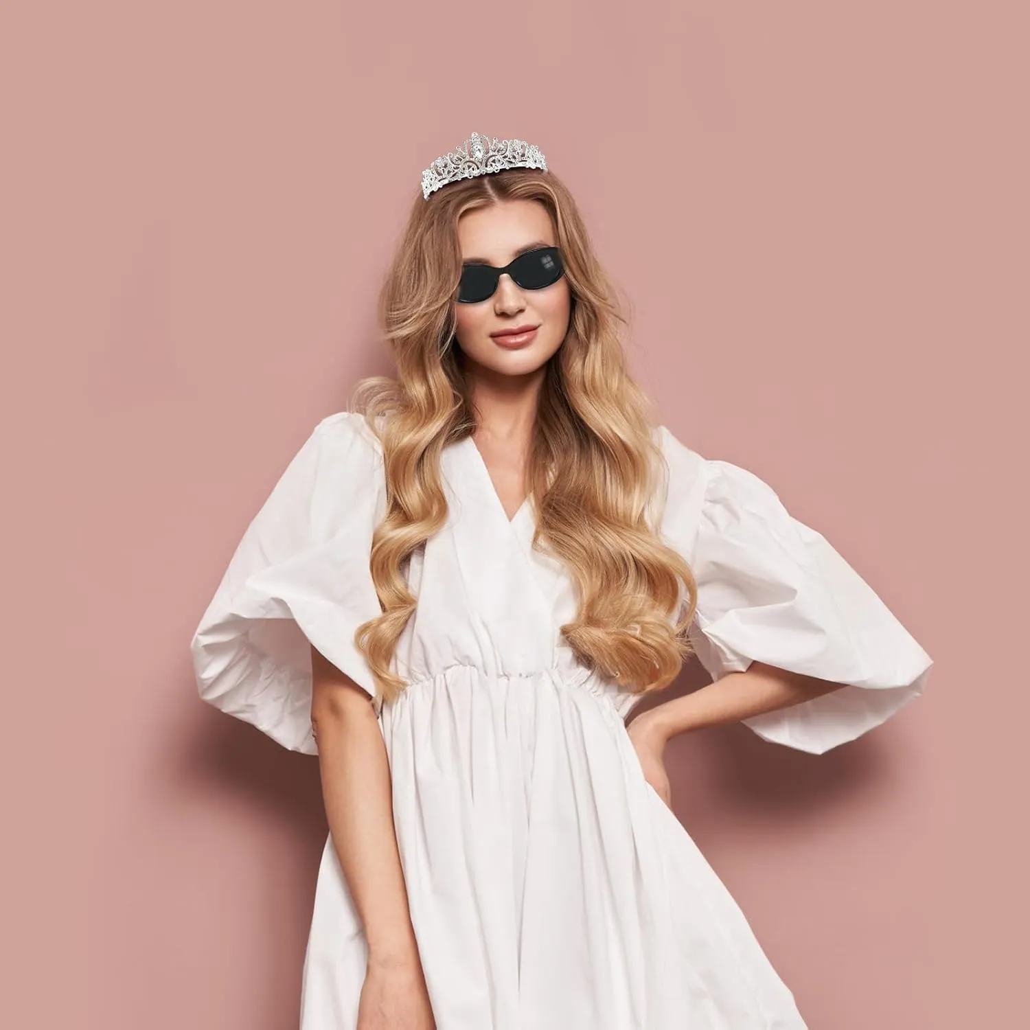 Halloween Princess Costume Accessories Women Crystal Crown Headband Long Gloves Sunglasses Dress Up Party
