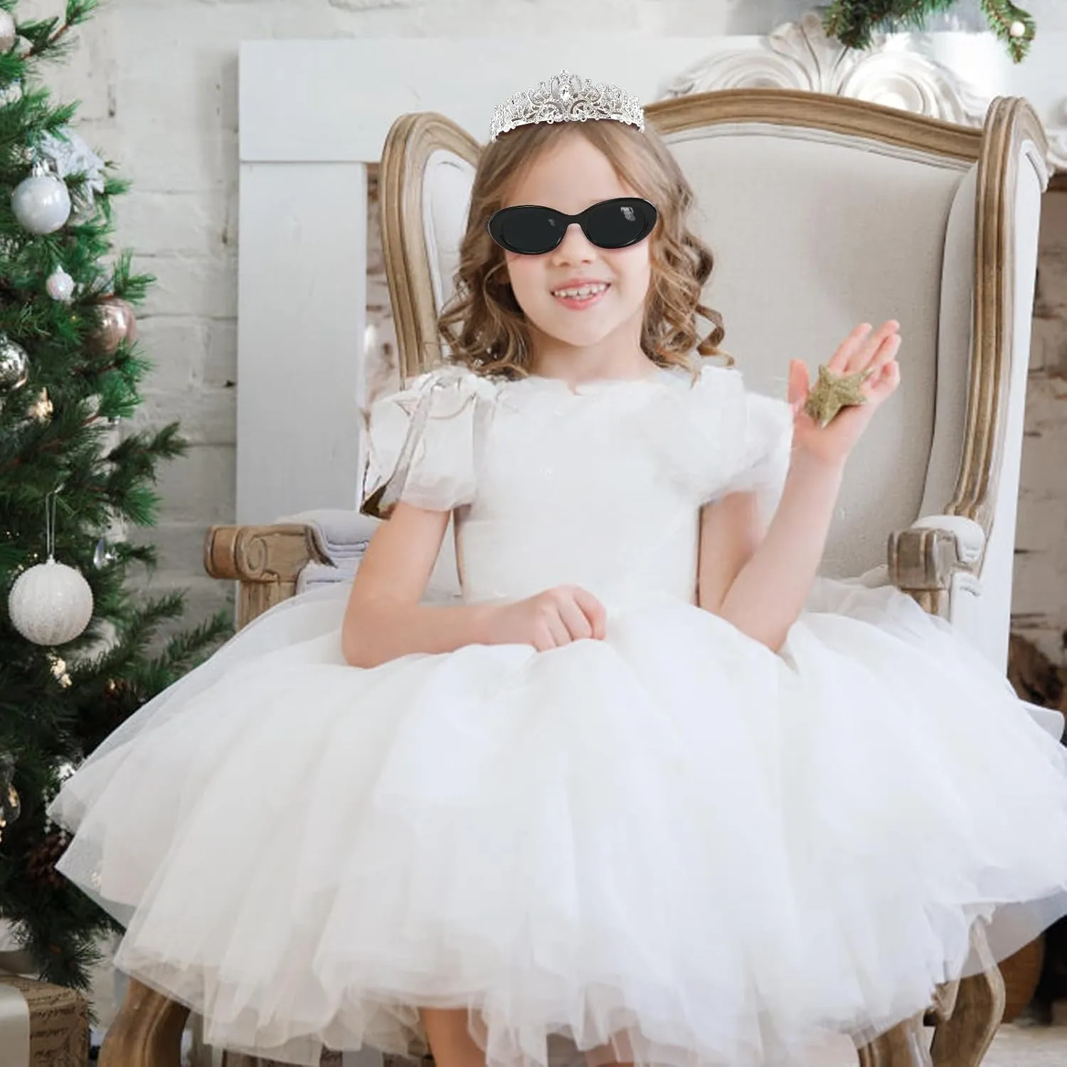 Halloween Princess Costume Accessories Women Crystal Crown Headband Long Gloves Sunglasses Dress Up Party