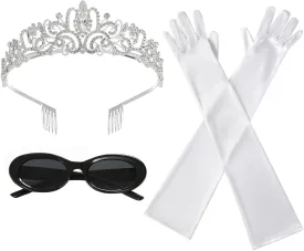 Halloween Princess Costume Accessories Women Crystal Crown Headband Long Gloves Sunglasses Dress Up Party