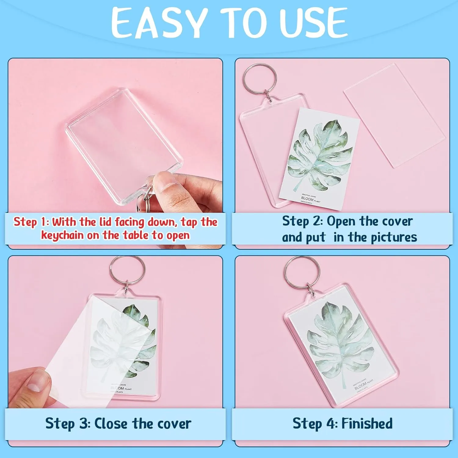 Inbagi Picture Frame Keychain Acrylic Clear Rectangle Photo Keychain Blanks