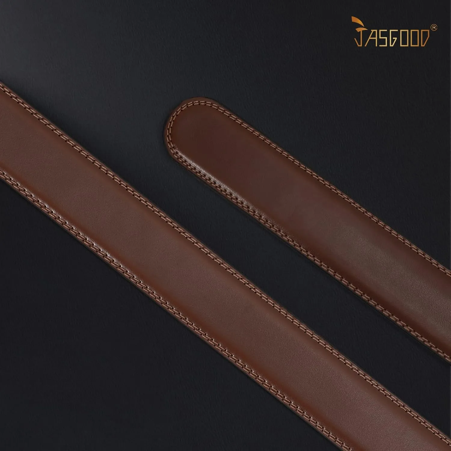 JASGOOD Ratchet Belt Replacement Strap 1 1/8", Leather Belt Strap for 35MM Slide Click Buckle