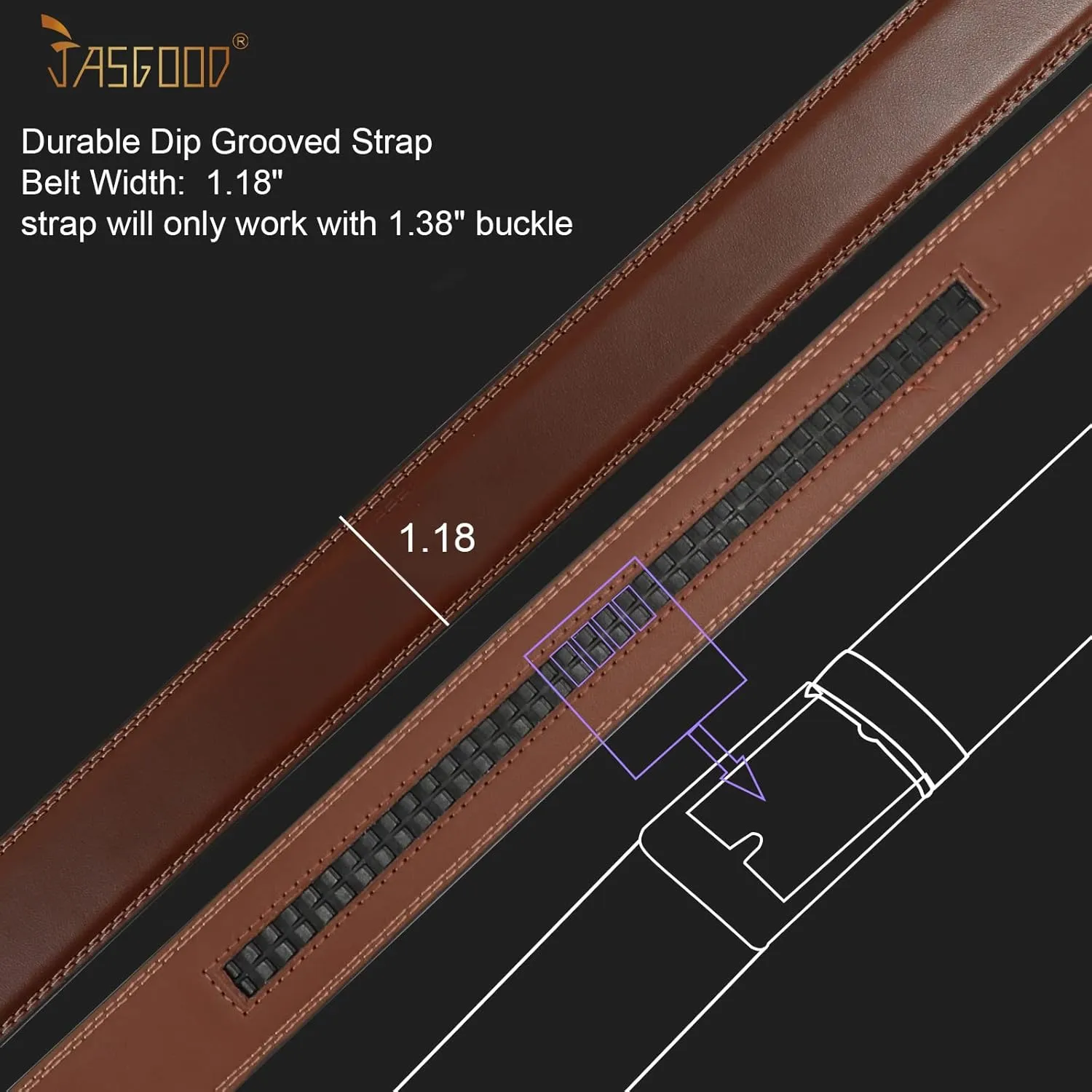 JASGOOD Ratchet Belt Replacement Strap 1 1/8", Leather Belt Strap for 35MM Slide Click Buckle