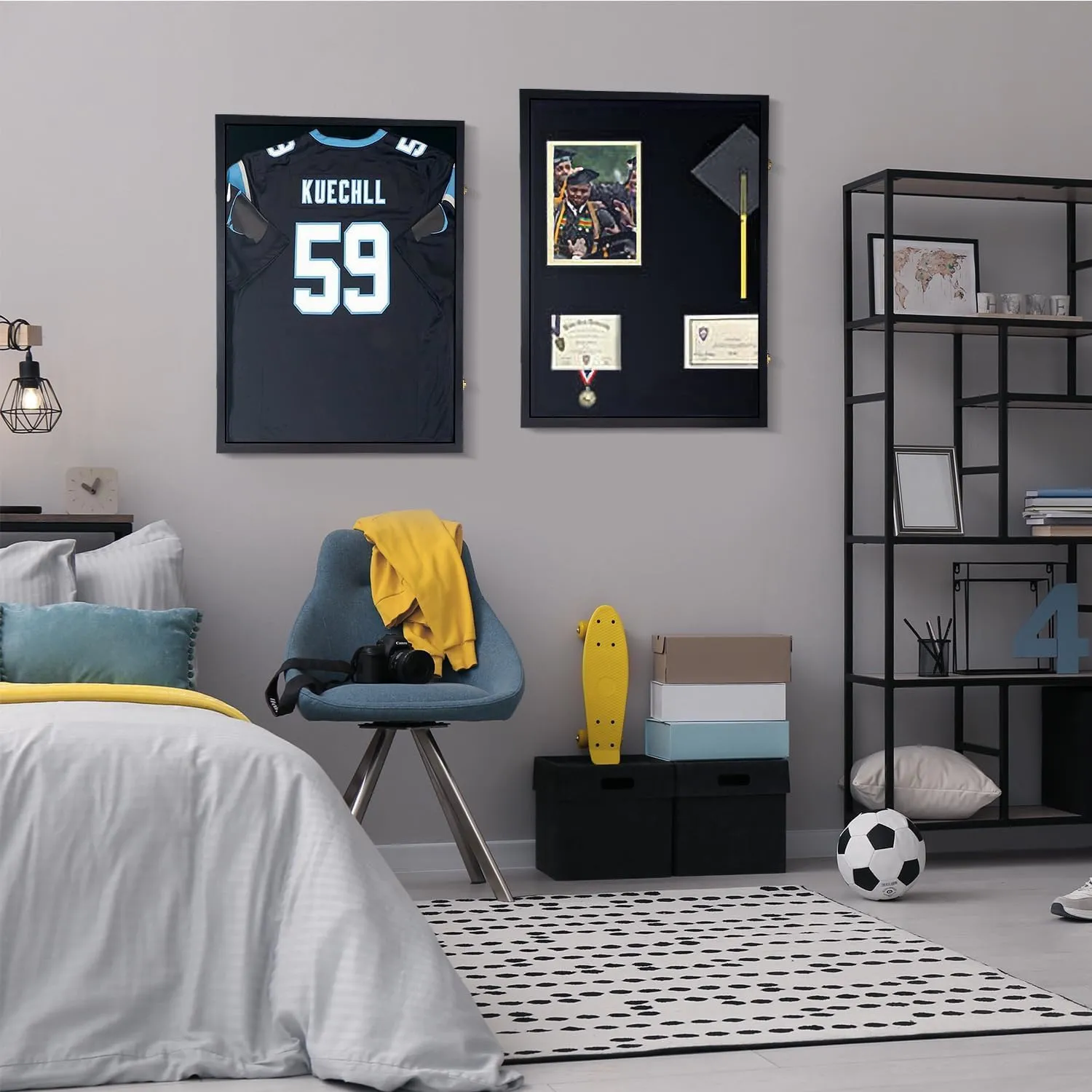 Jersey Wooden Frame Display Case -Shadow Box with 98% UV Protection Acrylic and Hanger for Baseball Basketball Football Hockey Sport Shirt and Uniform (Black, 3 Packs)