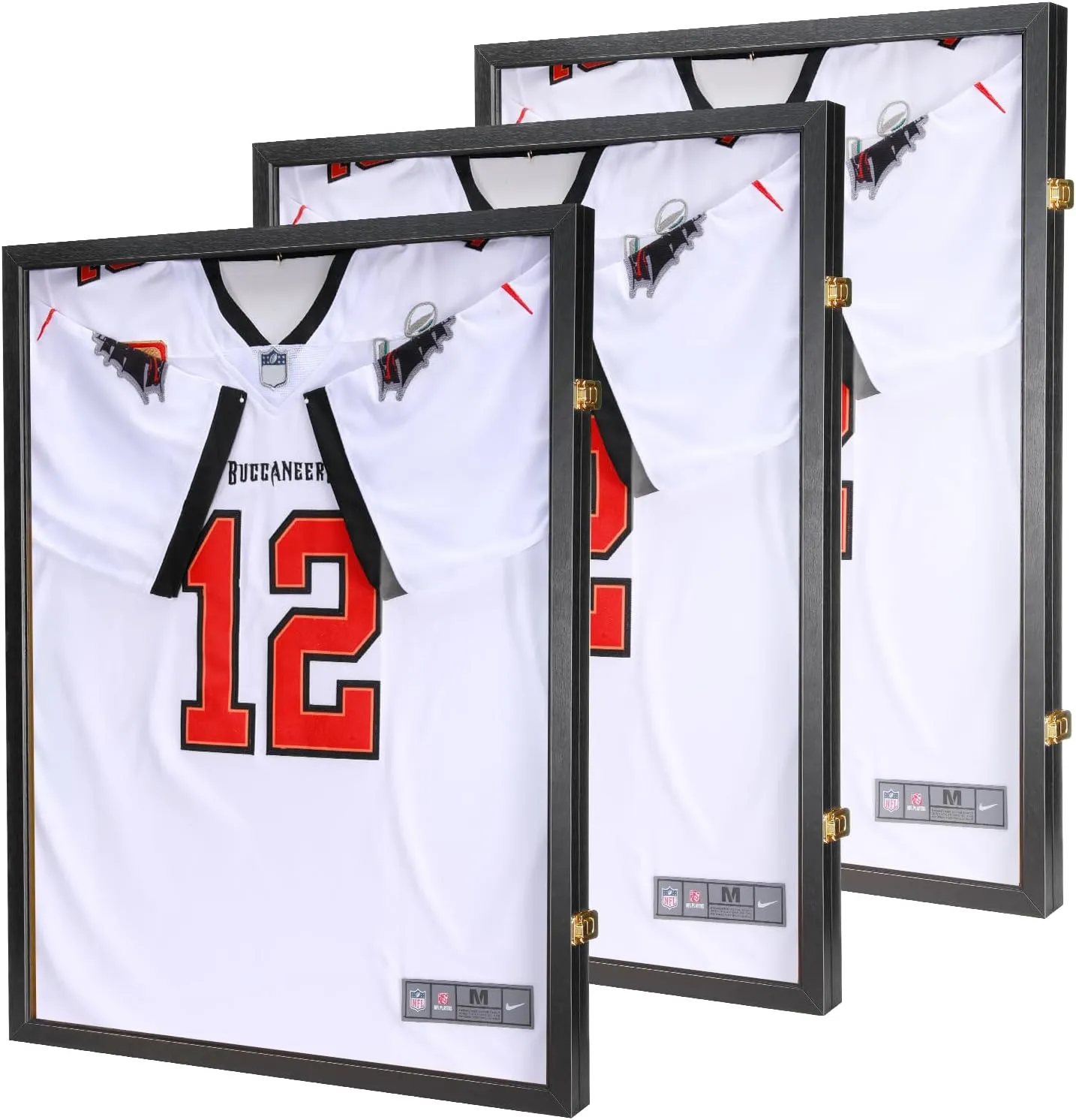 Jersey Wooden Frame Display Case -Shadow Box with 98% UV Protection Acrylic and Hanger for Baseball Basketball Football Hockey Sport Shirt and Uniform (Black, 3 Packs)