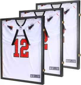 Jersey Wooden Frame Display Case -Shadow Box with 98% UV Protection Acrylic and Hanger for Baseball Basketball Football Hockey Sport Shirt and Uniform (Black, 3 Packs)