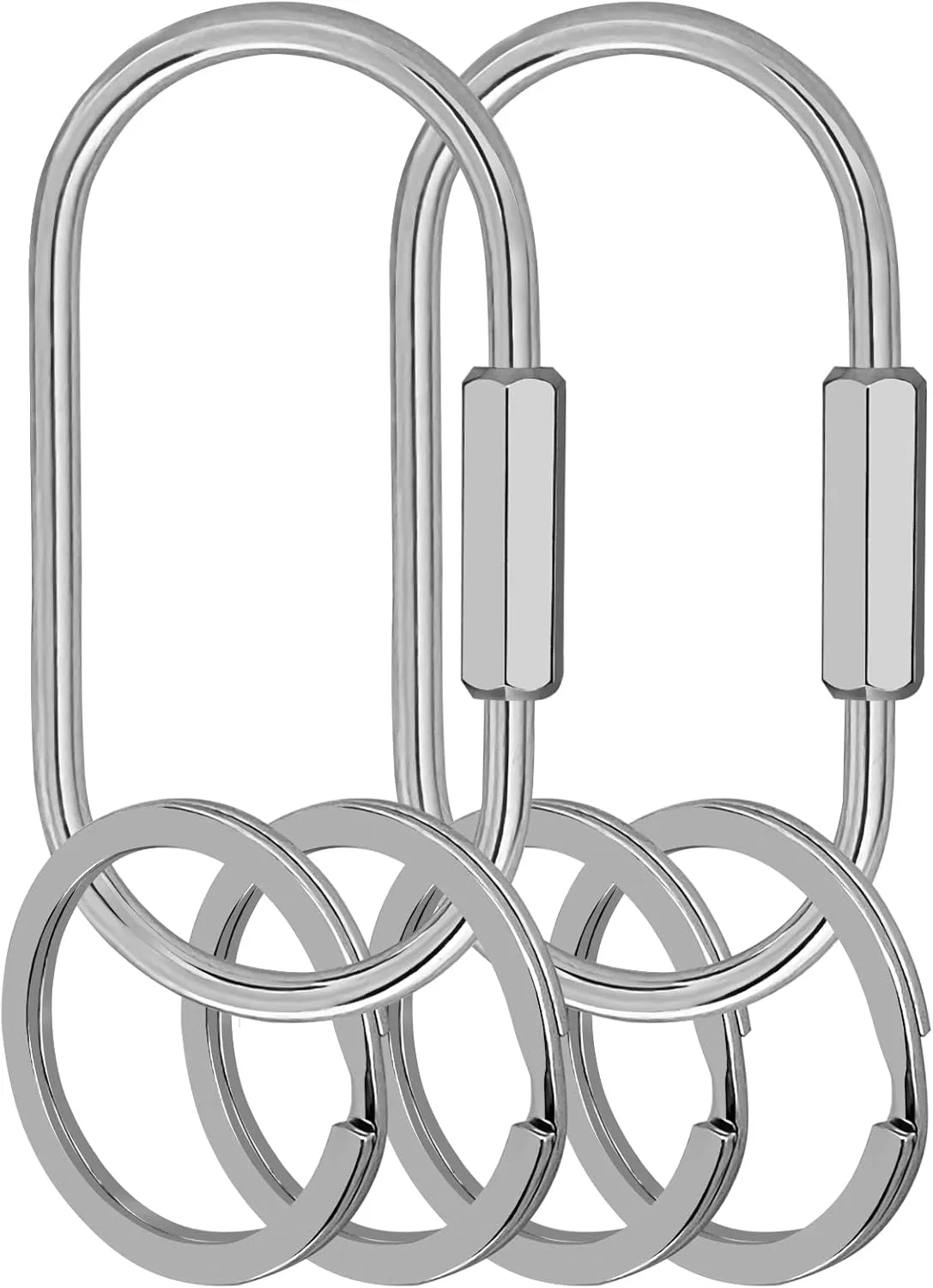 Key Chain, Brass Key Rings 2 Pack Screw Lock Key Organizer with 4 Rings Carabiner Keychain Clip for Men and Women