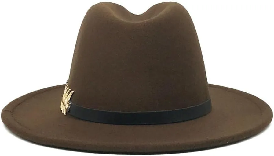 Men's Fedora Hat Wide Brim Jazz Hat with Feather Belt Autumn and Winter Panama Hat,18-M55-58cm