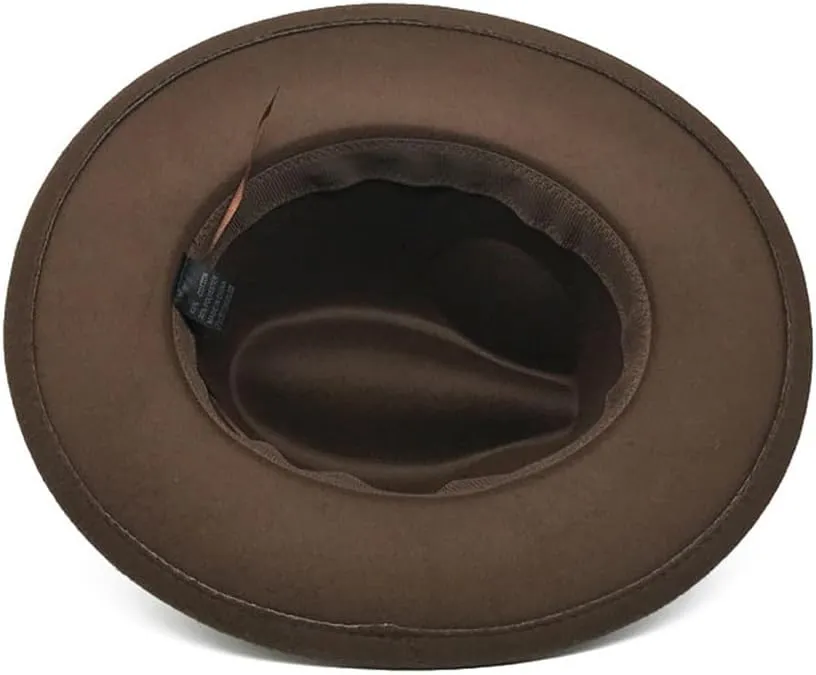 Men's Fedora Hat Wide Brim Jazz Hat with Feather Belt Autumn and Winter Panama Hat,18-M55-58cm