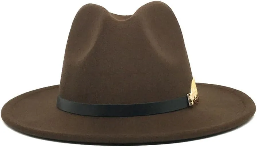Men's Fedora Hat Wide Brim Jazz Hat with Feather Belt Autumn and Winter Panama Hat,18-M55-58cm
