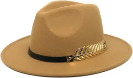 Men's Fedora Hat Wide Brim Jazz Hat with Feather Belt Autumn and Winter Panama Hat,18-M55-58cm