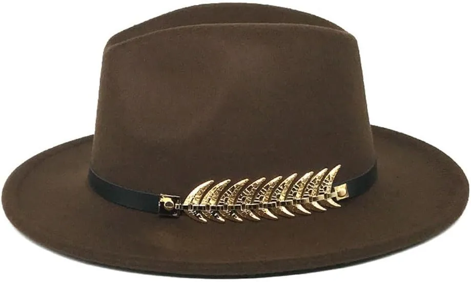 Men's Fedora Hat Wide Brim Jazz Hat with Feather Belt Autumn and Winter Panama Hat,18-M55-58cm