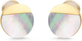 Milan Chiva Small Round Natural Gemstone Stud Earrings for Women 14K Gold Plated Oval Button Minimal Jewelry